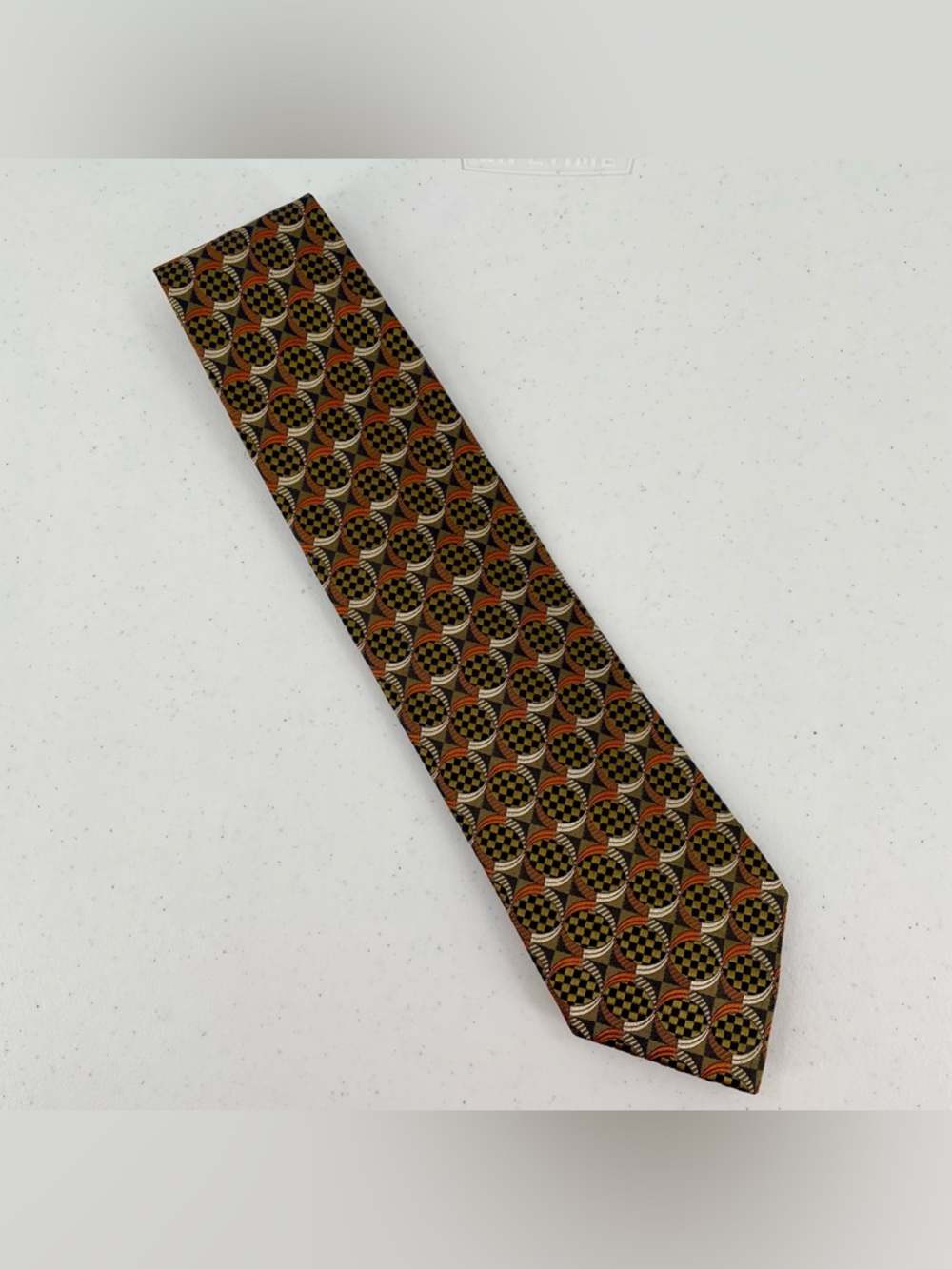Ermenegildo Zegna Checkboard Circular Geometric Italian Made Woven Silk Tie Work